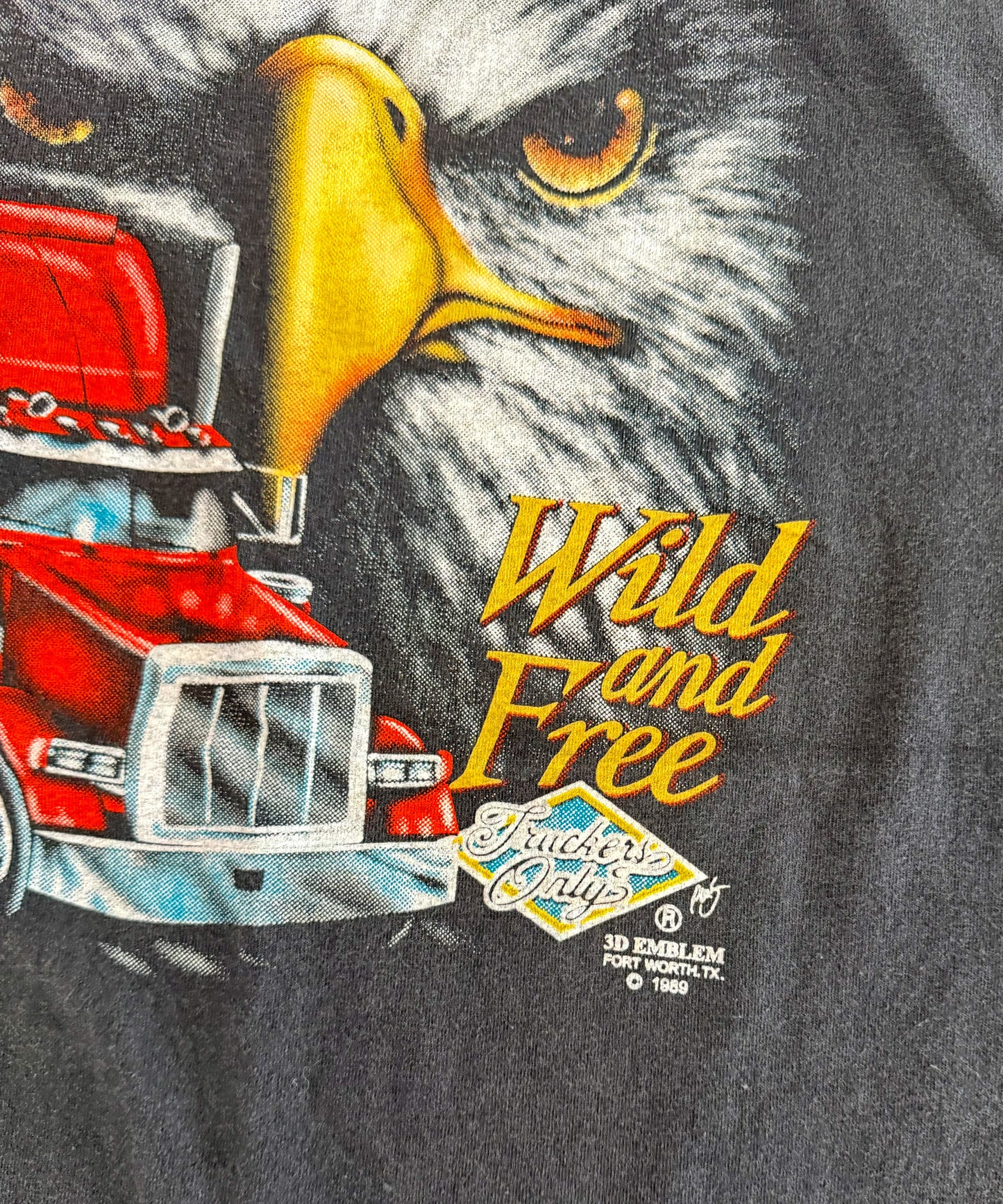 Vintage 1989 Harley-Davidson Wild and Free T-Shirt – 3D Emblem Bald Eagle Las Vegas Truck Plaza Double-Sided Made in USA, Size-XL
