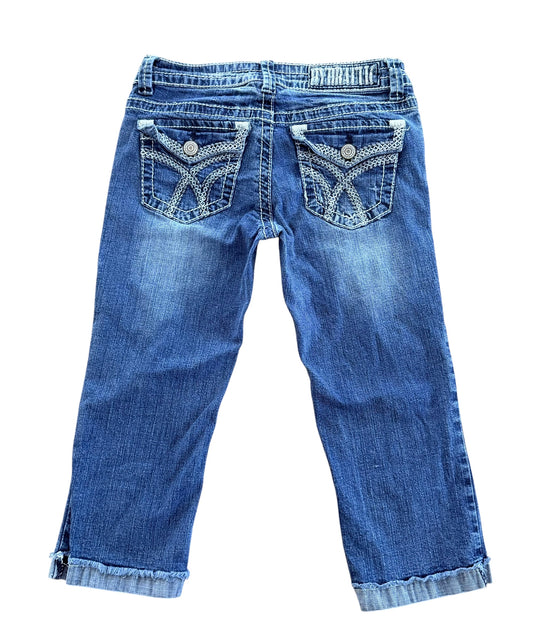 Hydraulic Embroidered Y2K Denim Capri Pants, 28W