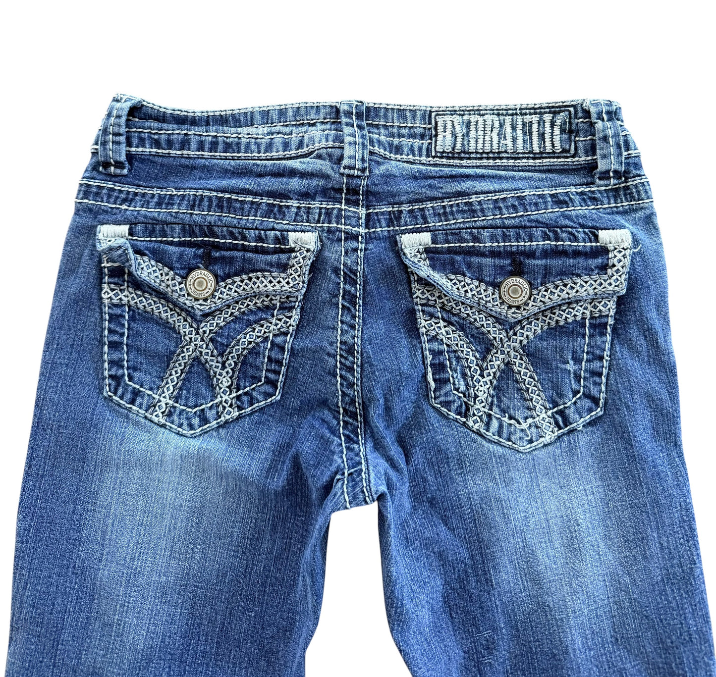 Hydraulic Embroidered Y2K Denim Capri Pants, 28W