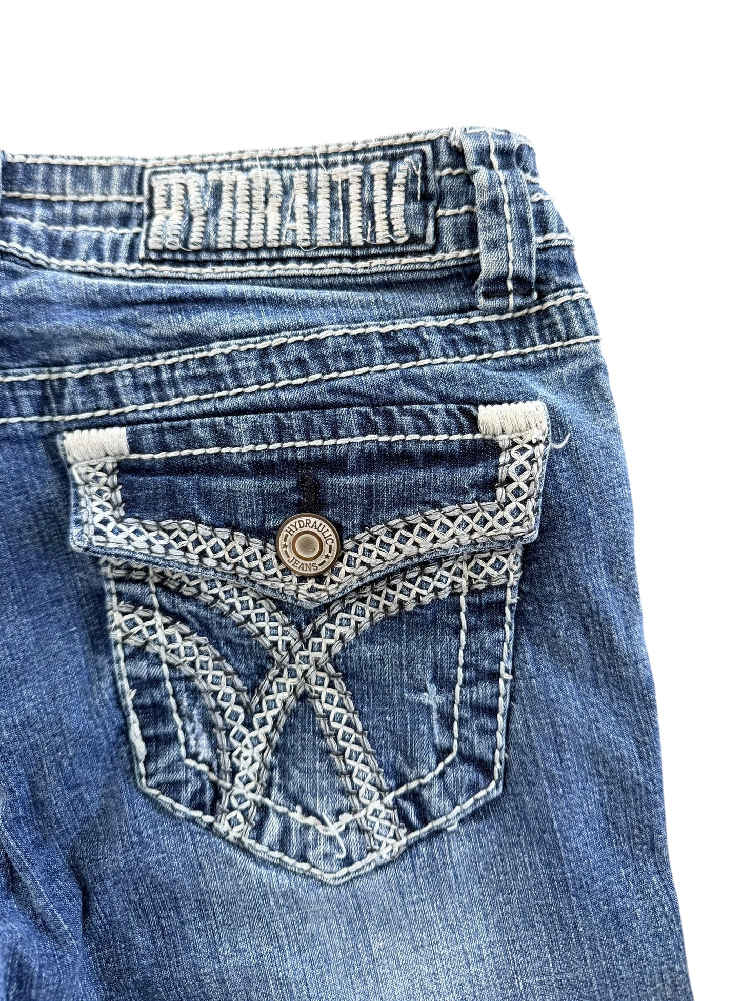 Hydraulic Embroidered Y2K Denim Capri Pants, 28W