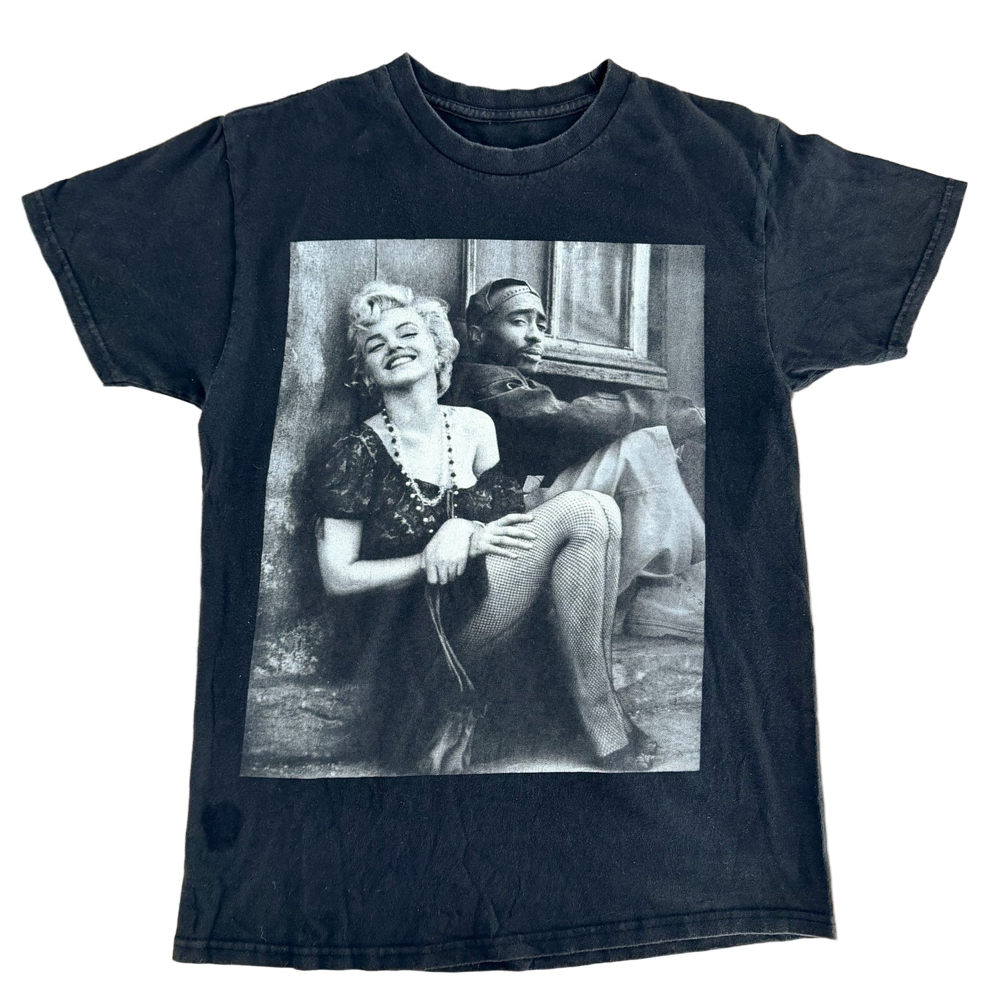 Vintage Y2K Marilyn Monroe Tupac T-Shirt – Black & White 90s Style Hip-Hop Hollywood Graphic Tee Retro Streetwear Top, Size-Small