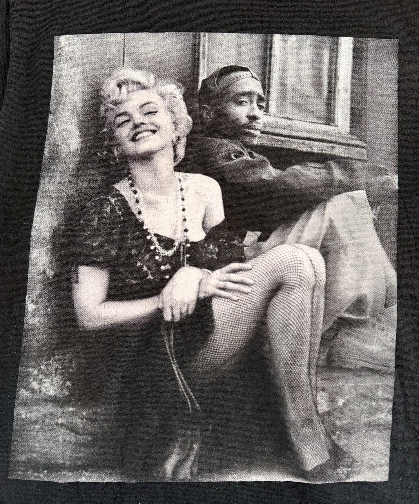 Vintage Y2K Marilyn Monroe Tupac T-Shirt – Black & White 90s Style Hip-Hop Hollywood Graphic Tee Retro Streetwear Top, Size-Small