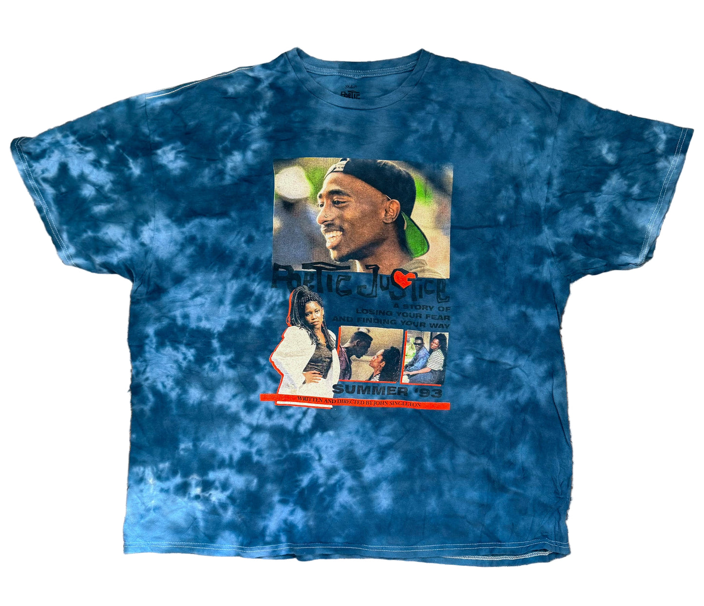 Vintage Poetic Justice T-Shirt  – Tupac Shakur 90s Movie Graphic Tie-Dye Tee Janet Jackson Retro Hip-Hop Streetwear Top, Size-XL