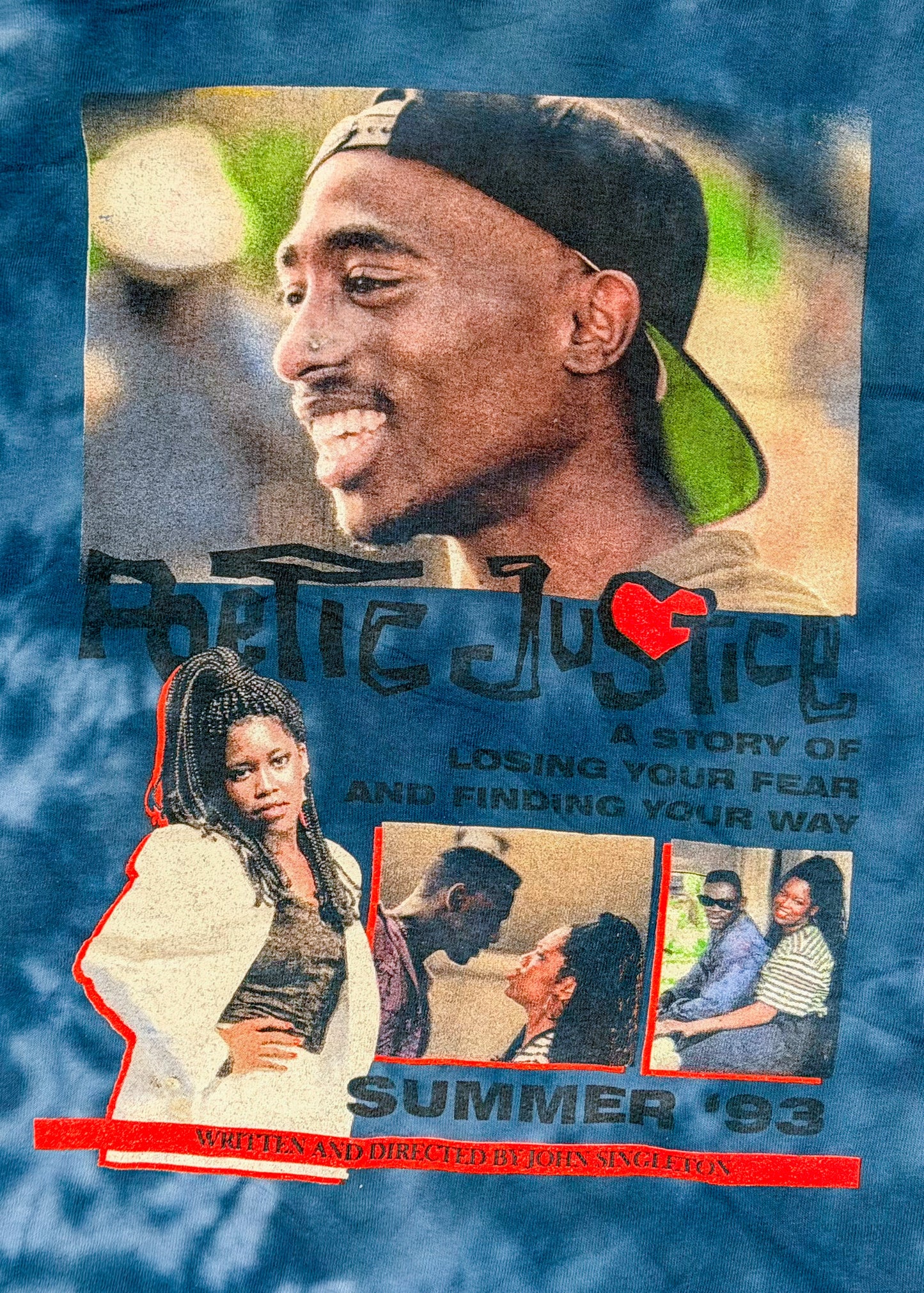 Vintage Poetic Justice T-Shirt  – Tupac Shakur 90s Movie Graphic Tie-Dye Tee Janet Jackson Retro Hip-Hop Streetwear Top, Size-XL