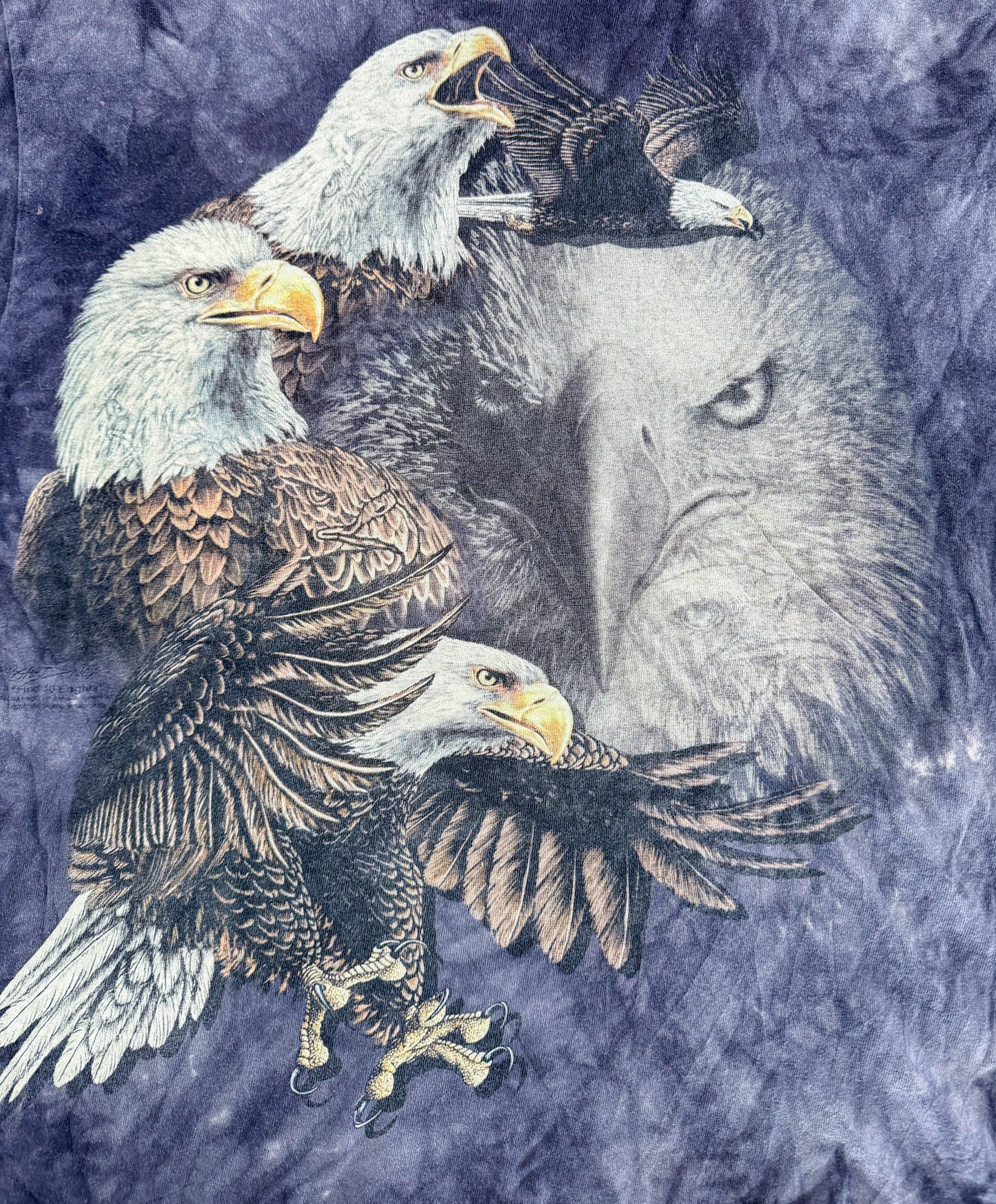 Vintage The Mountain Bald Eagle T-Shirt – 3D Tees USA Made Wildlife Graphic Eagle Print 90s-2000s Patriotic Animal Top, Size-XL