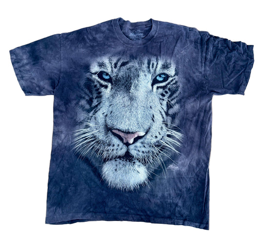 Vintage The Mountain White Tiger T-Shirt – 90s-2000s Big Cat Graphic Tee Made in USA Animal Print Streetwear Top, Size-XL