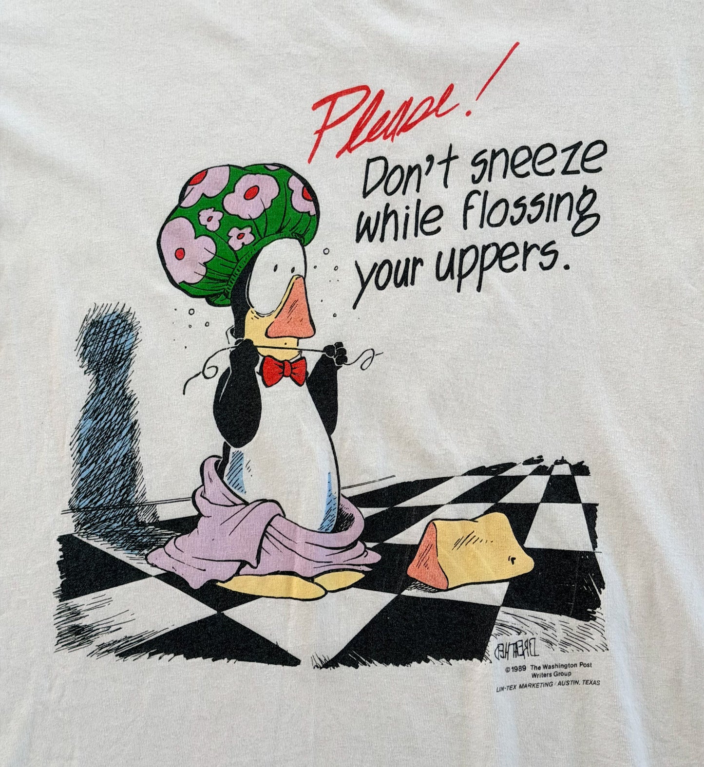 Vintage 1989 Washington Post Humour Graphic White T-shirt, Medium