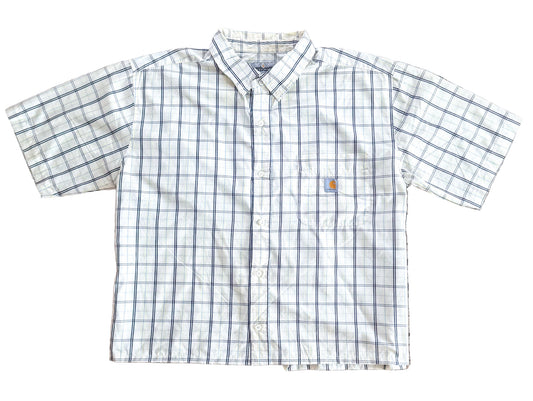 Carhartt Rework Box Fit – White Plaid Check Short Sleeve Button-Up Vintage Workwear Box Shirt,Size-XL