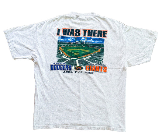 Vintage 2000 MLB Dodgers vs Giants “I Was There” Pacific Bell Park Tee – Lee Total Cotton – Grey Graphic Baseball T-Shirt – XL