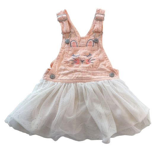 OshKosh B’gosh Bunny Tulle Overall Dress Peach Pink Denim & White Sparkle Skirt – Toddler 2 Years