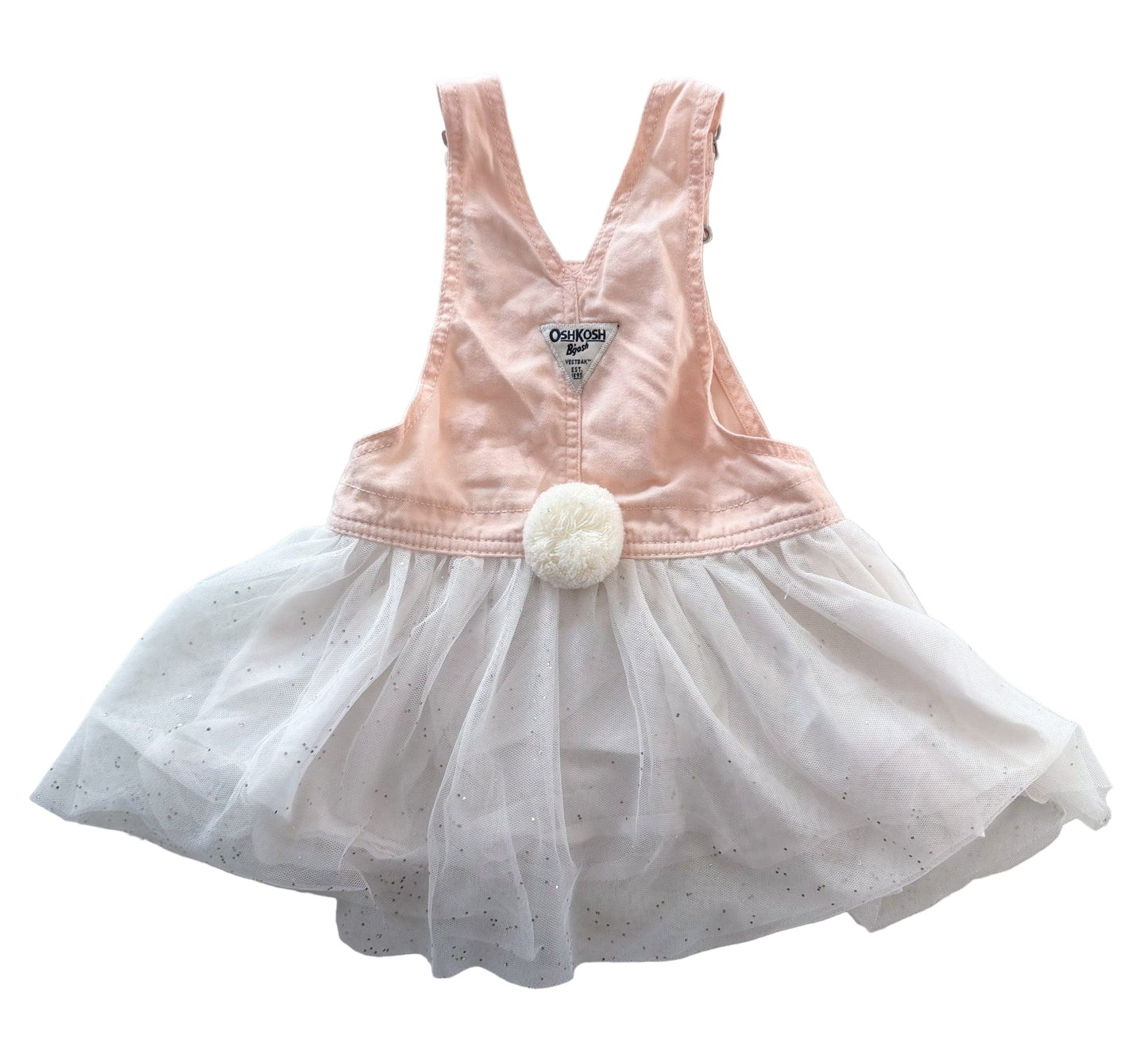 OshKosh B’gosh Bunny Tulle Overall Dress Peach Pink Denim & White Sparkle Skirt – Toddler 2 Years