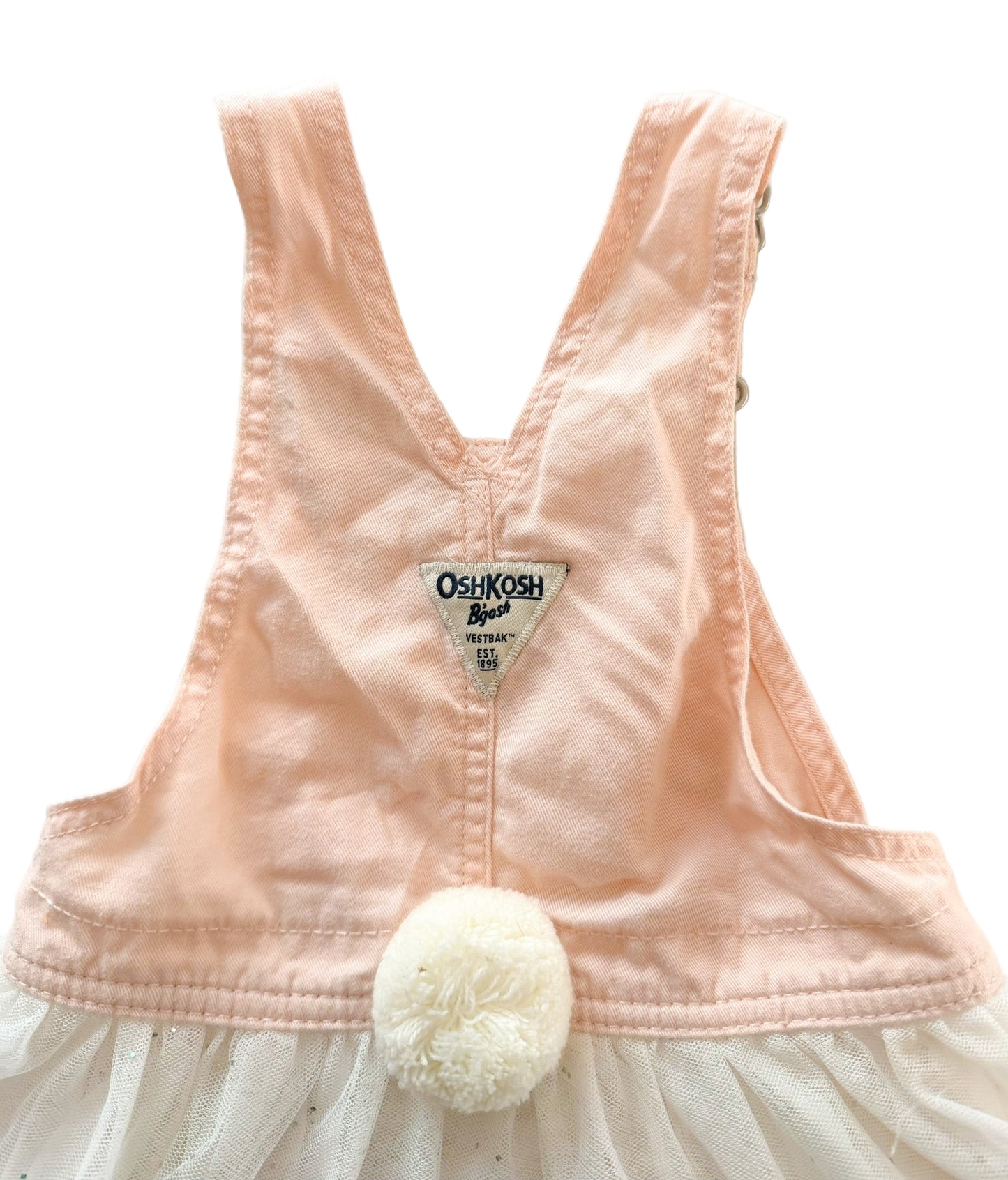 OshKosh B’gosh Bunny Tulle Overall Dress Peach Pink Denim & White Sparkle Skirt – Toddler 2 Years