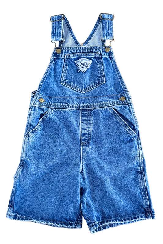 Vintage GUESS Kids Denim Overalls – Classic 90s Blue Jean Short Dungarees, Size 6-7 Years