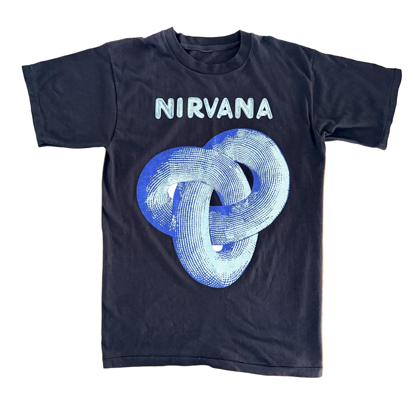 Vintage Nirvana Nevermind Blue Knot Graphic T-Shirt – Single Stitch Grunge Band Tee,Size-Large