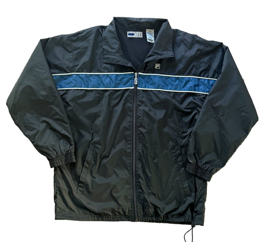 Vintage FILA Windbreaker Jacket Black & Blue Stripe | 90s Y2K Sportswear Track Jacket | Size-Medium