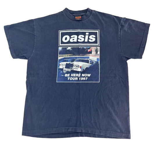 Vintage 1997 Oasis Be Here Now Tour T-Shirt | Made in USA Brockum Tag | Britpop Rock Band Tee, Size-XL Rare