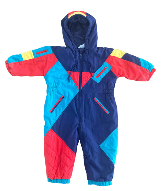 Vintage Colour Block Kids Snow Suit size 6-7 Years