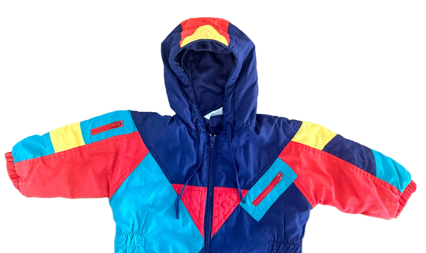 Vintage Colour Block Kids Snow Suit size 6-7 Years