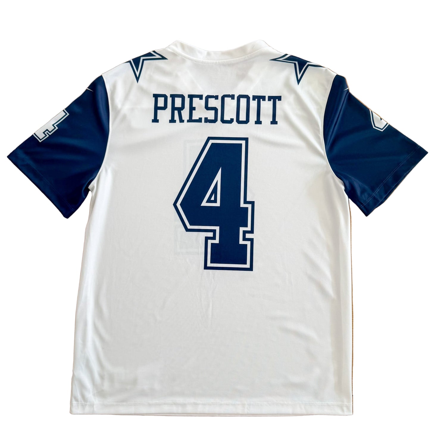 Dallas Cowboys Dak Prescott #4 Nike Game Jersey – White & Navy NFL Football Fan Shirt, Size-Large