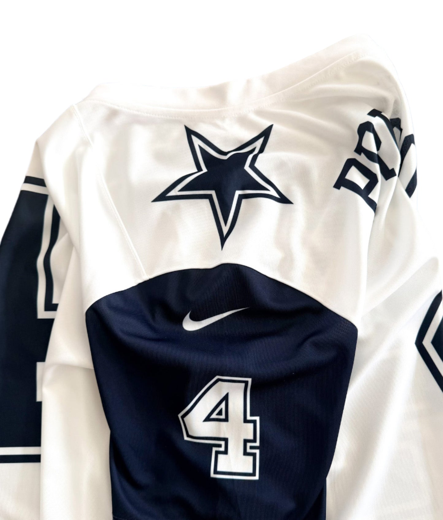 Dallas Cowboys Dak Prescott #4 Nike Game Jersey – White & Navy NFL Football Fan Shirt, Size-Large
