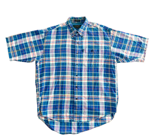 Vintage 90s Colours by Alexander Julian Plaid Short Sleeve Button-Up Shirt – Blue Multicolour Check, Size-Large