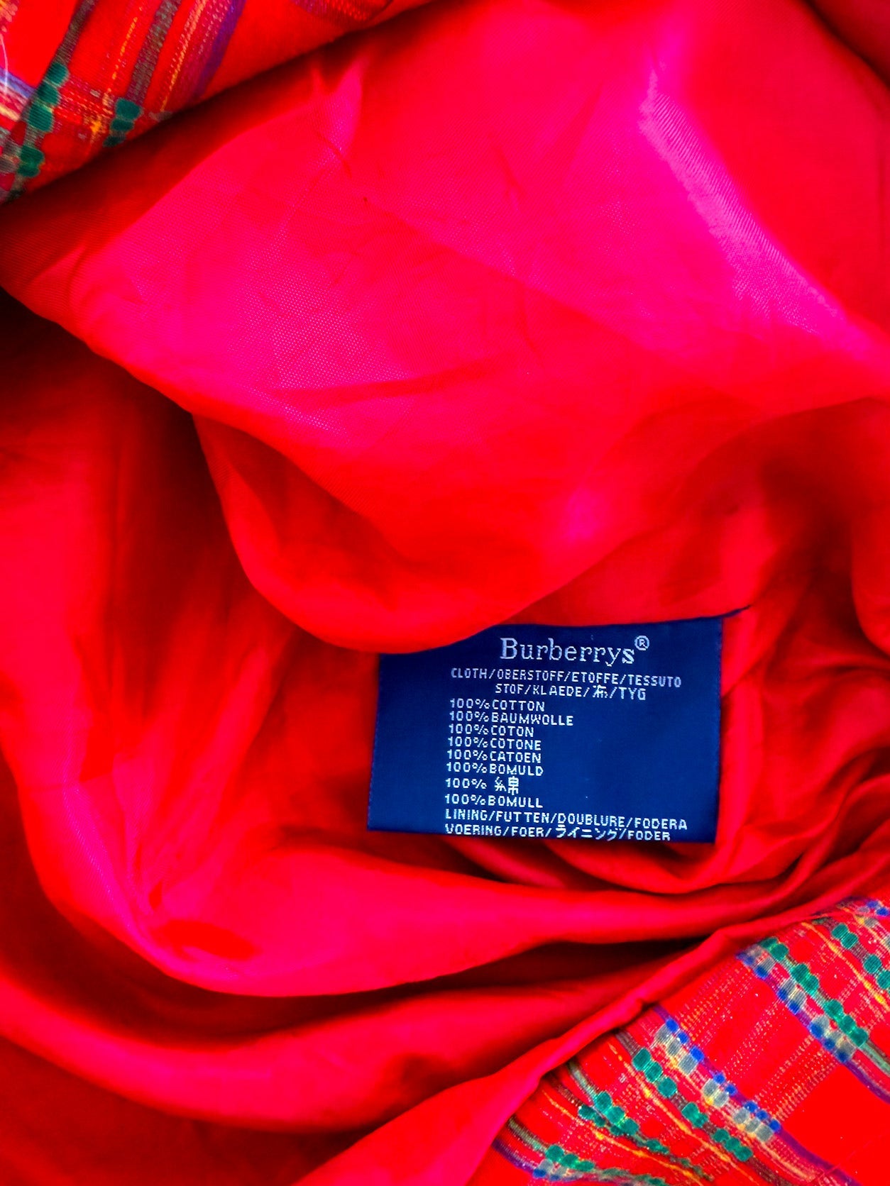 Vintage Burberrys Tartan Jacket Red Plaid Knight Logo Embroidered Made in England – Large