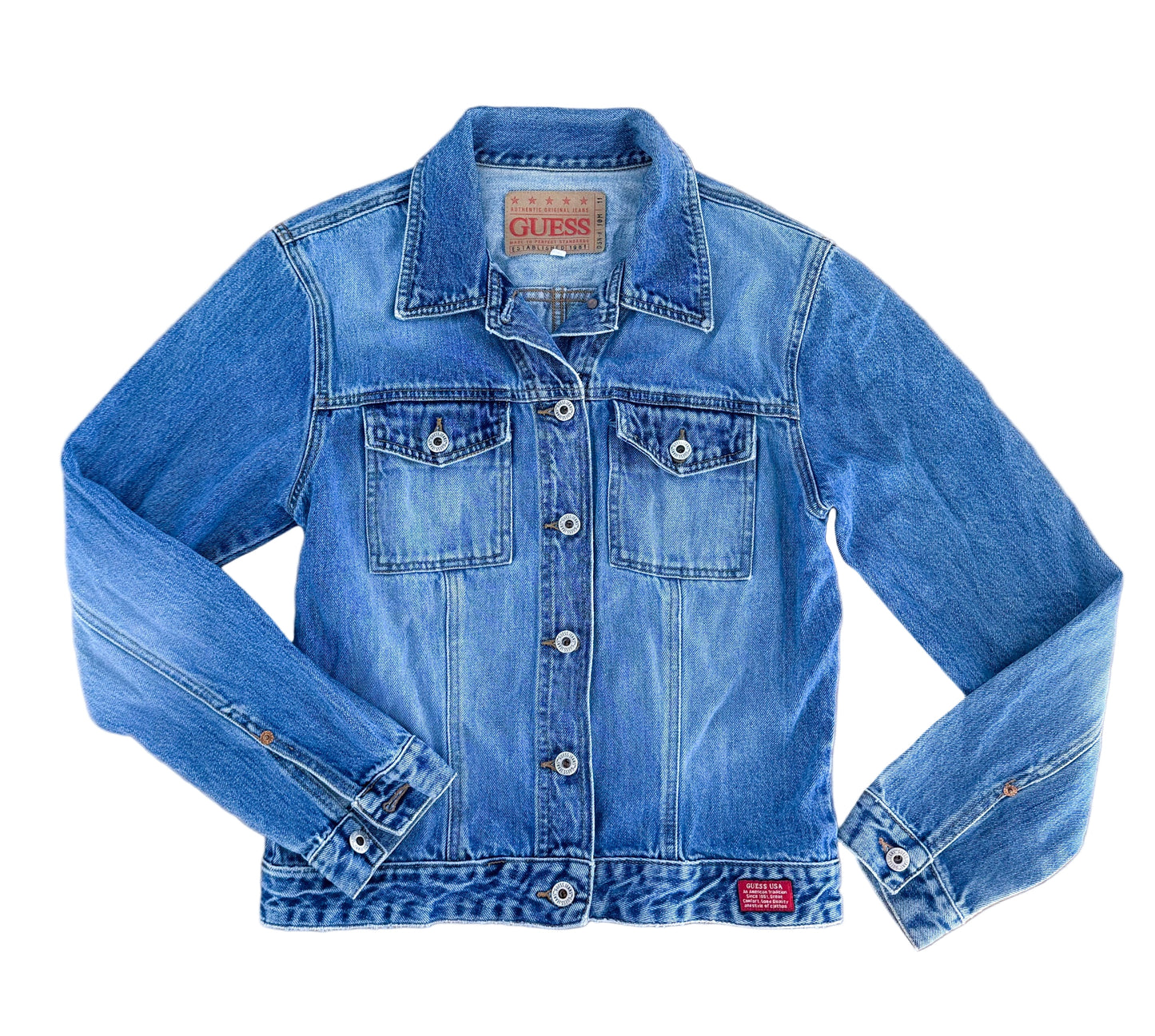 Vintage 90s Guess USA Denim Jacket Light Wash 100% Cotton American Tradition – Size Small