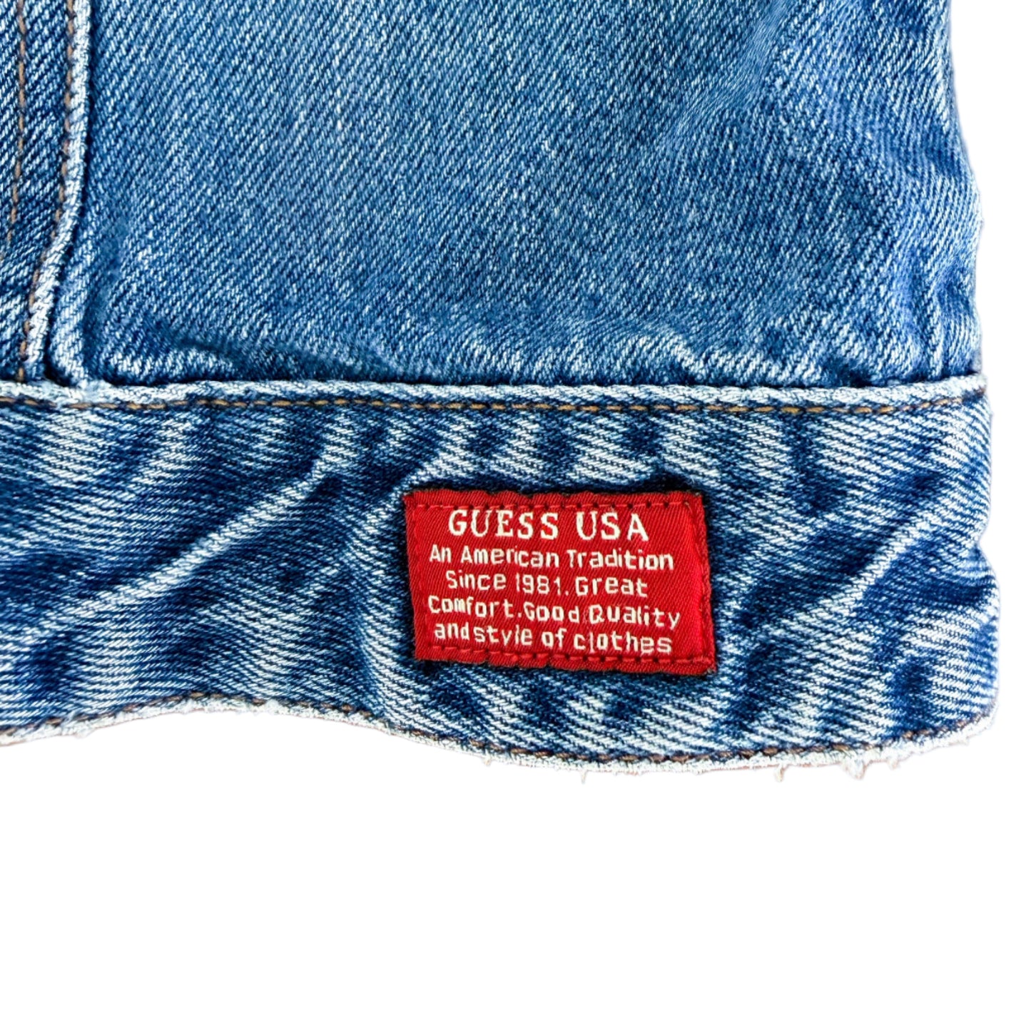 Vintage 90s Guess USA Denim Jacket Light Wash 100% Cotton American Tradition – Size Small