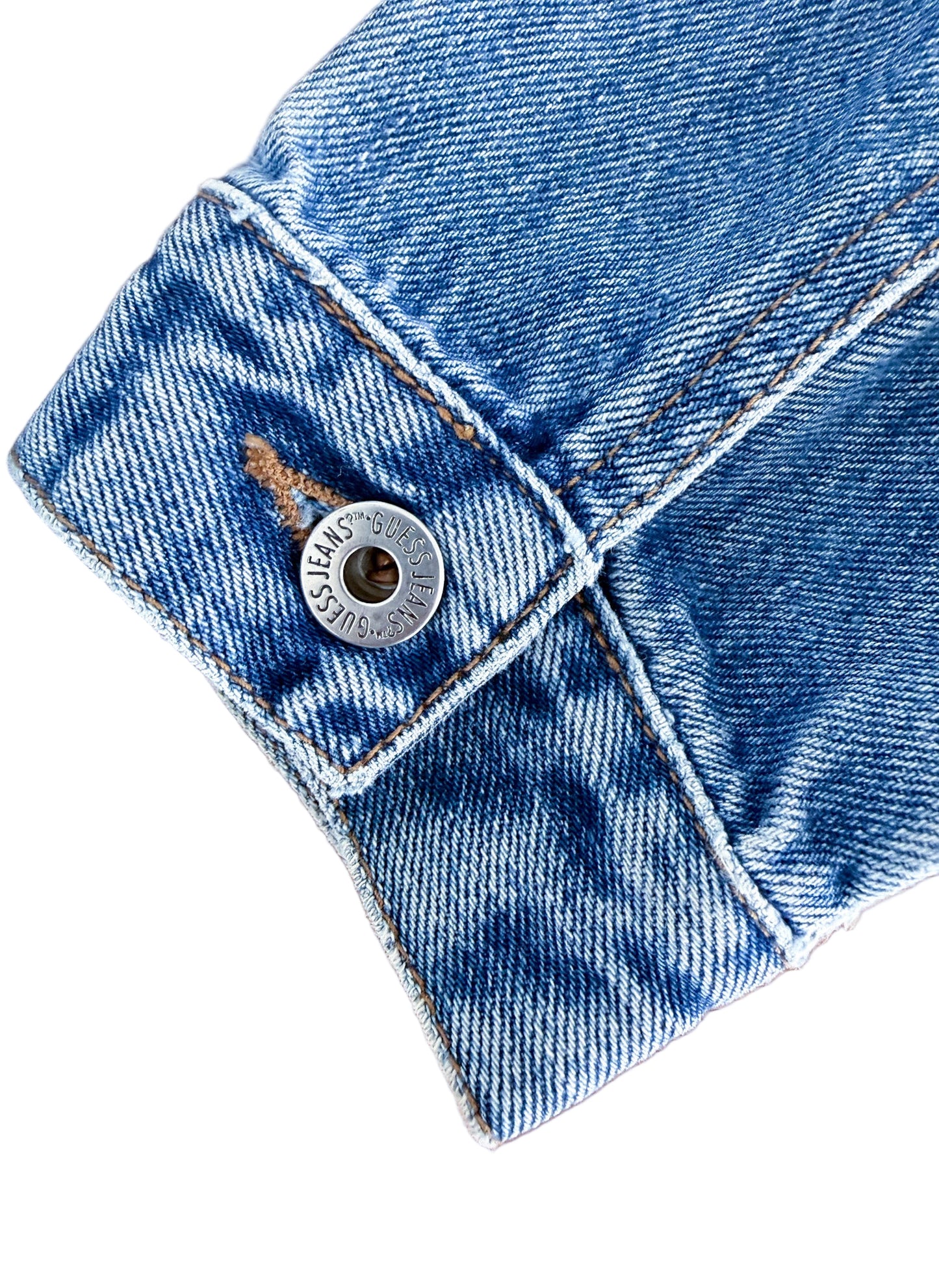 Vintage 90s Guess USA Denim Jacket Light Wash 100% Cotton American Tradition – Size Small