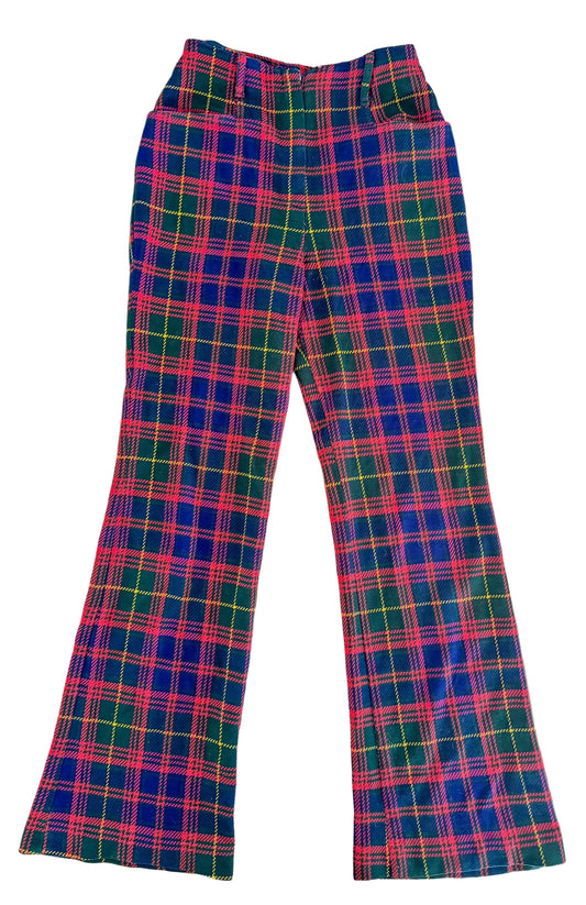 Vintage 70s Glen of Michigan Tartan Plaid Talon Zip Flare Pants, W25