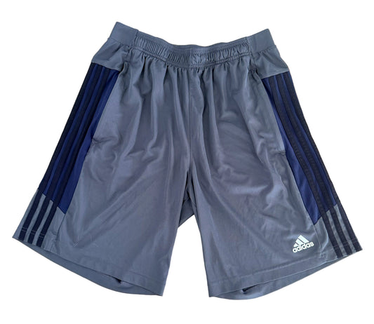 Vintage 2000s Adidas Sports Performance Grey & Navy Dri-Fit Athletic Training Activewear Gym Running Shorts, Size-Small