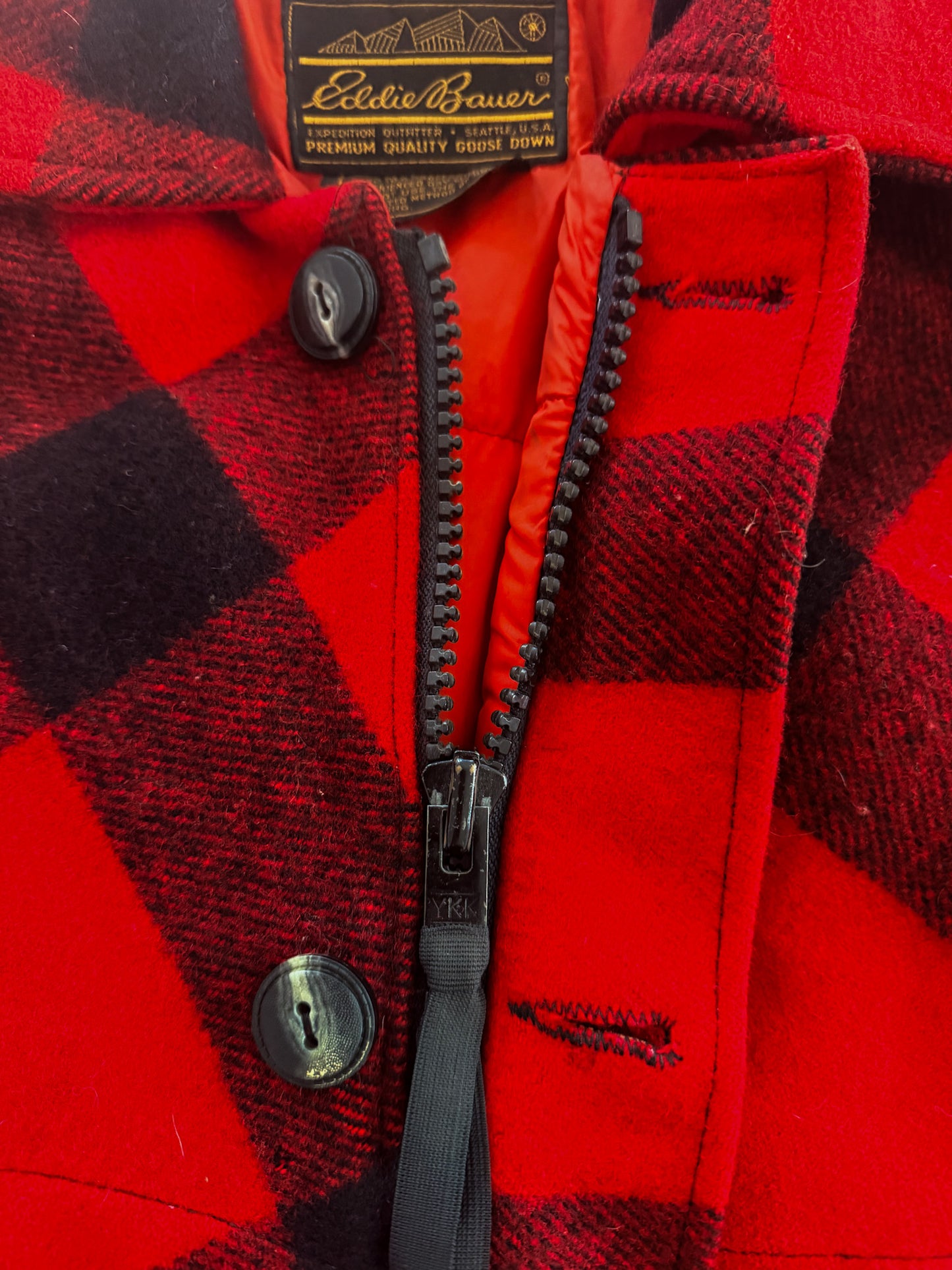 Eddie Bauer Buffalo Plaid Goose Down Wool Jacket, Medium