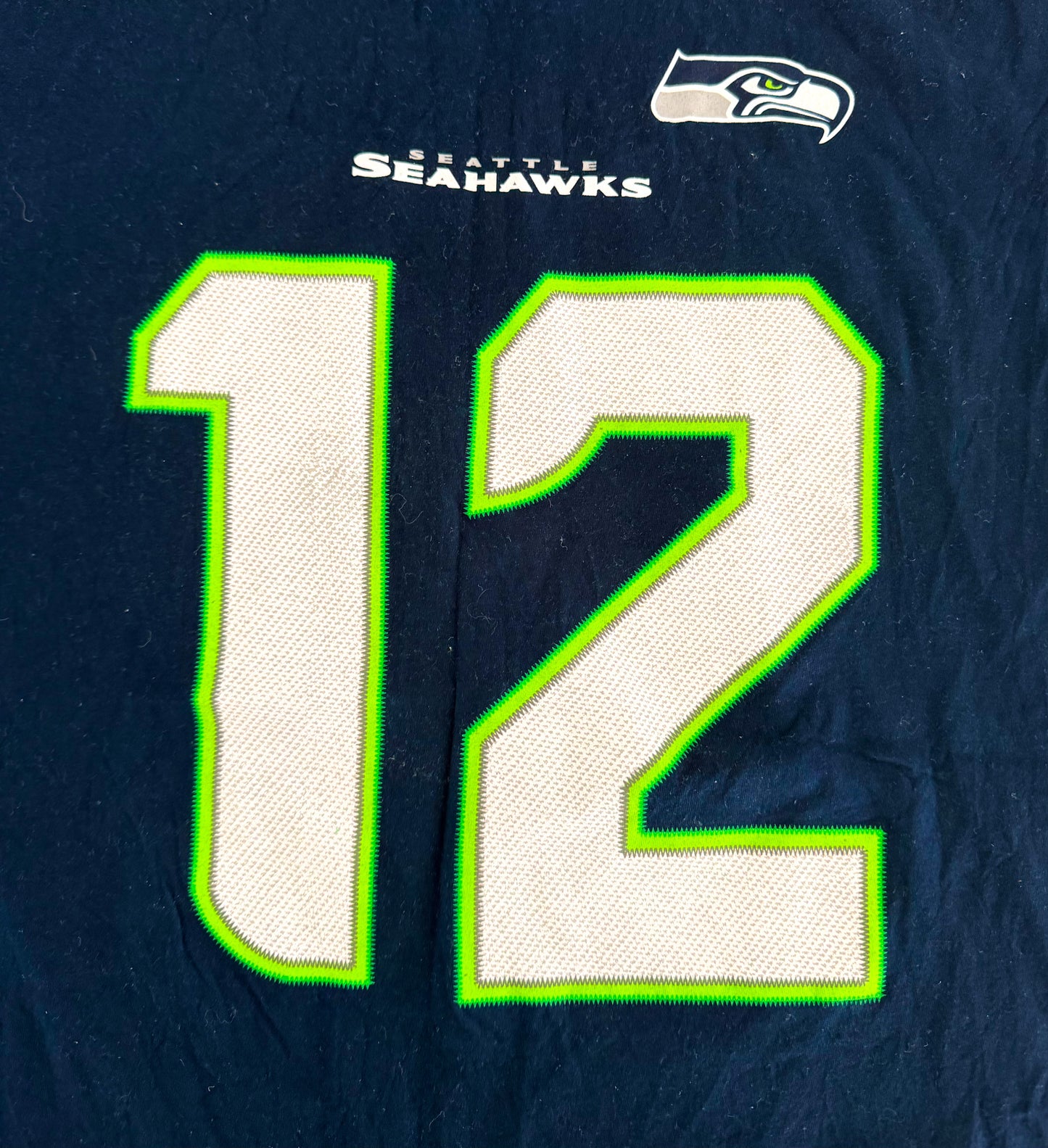 Vintage Seattle Seahawks “12th Man Fan” NFL Graphic T-Shirt – Navy Blue – Size M