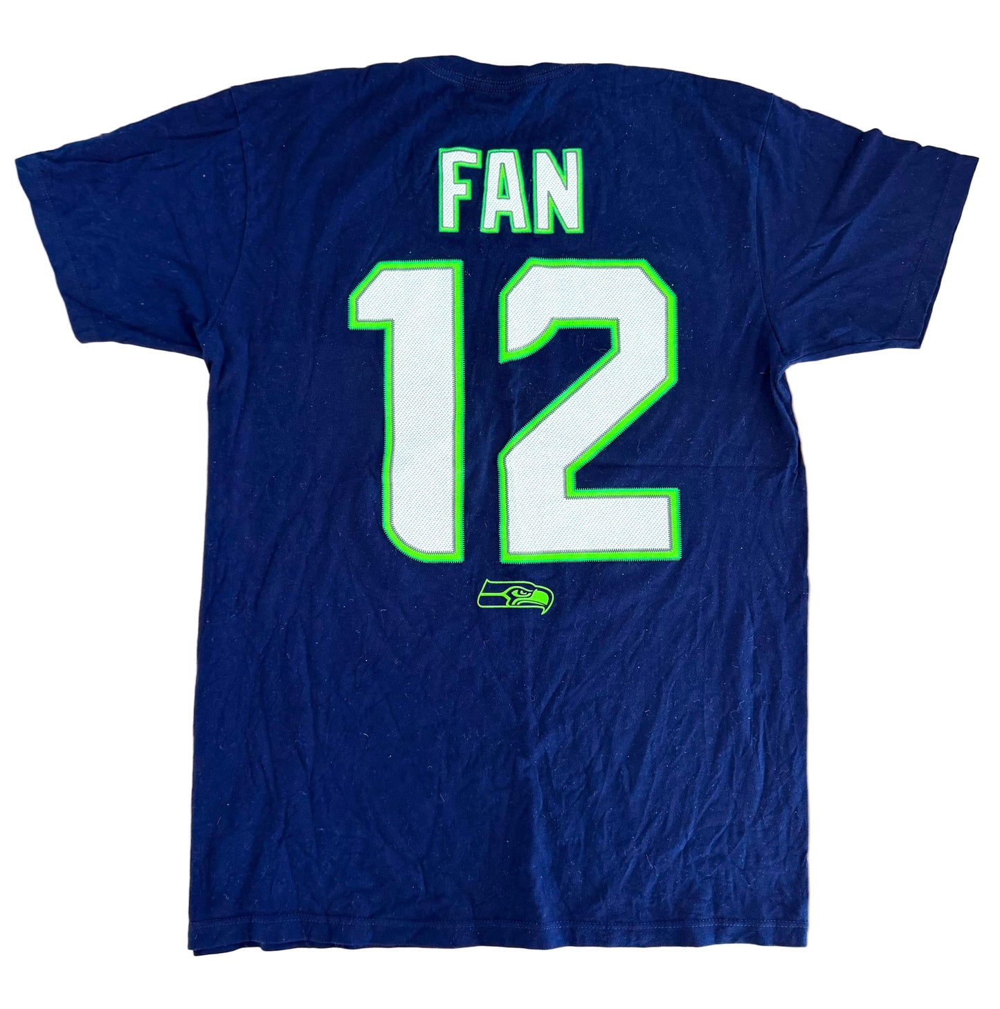 Vintage Seattle Seahawks “12th Man Fan” NFL Graphic T-Shirt – Navy Blue – Size M