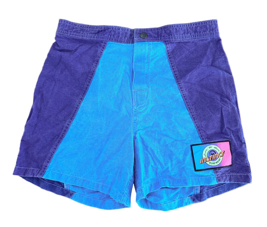 Vintage 90s Instinct Surfwear Colour-Block Shorts Purple Blue | Acid Wash Surf Skate Beachwear | Size-Small