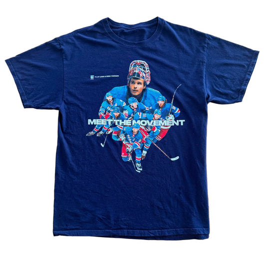 Vintage New York Rangers “Meet The Movement” NHL Hockey Graphic Navy Blue T-Shirt, Size-Large