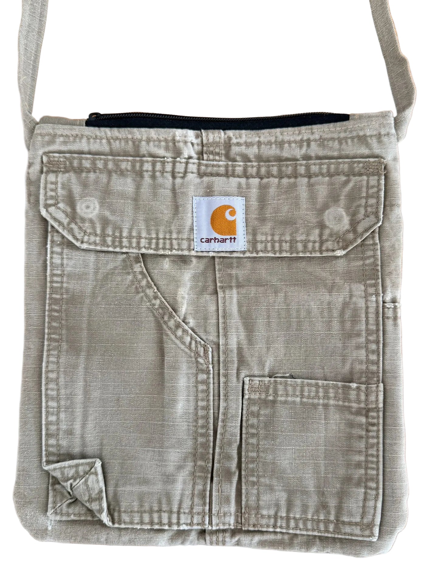 Vintage Carhartt Rework Canvas Crossbody Utility Bag Beige | Y2K Workwear Streetwear Shoulder Bag