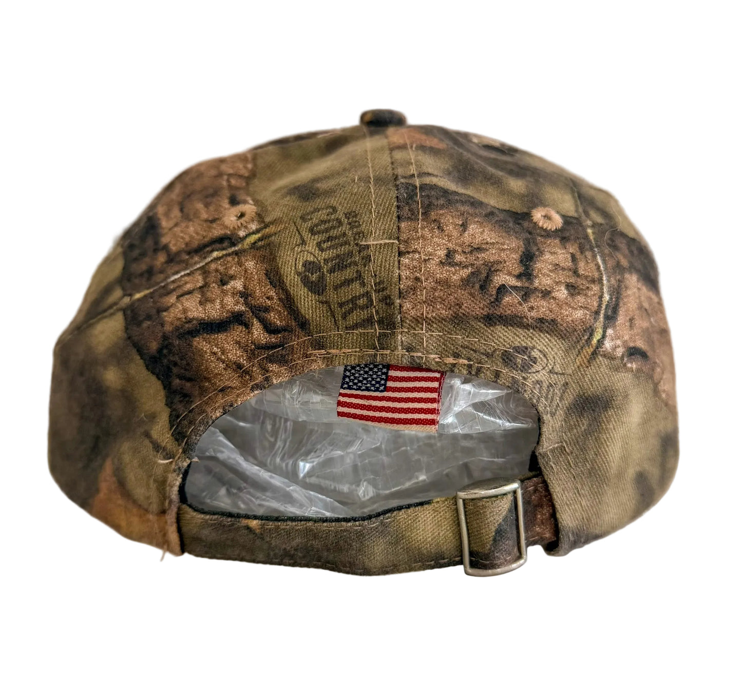 Vintage Camo “All Aboard the Trump Train 2020” Embroidered Hat – American Flag Brim, Adjustable Cap, USA Patriotic Election Memorabilia