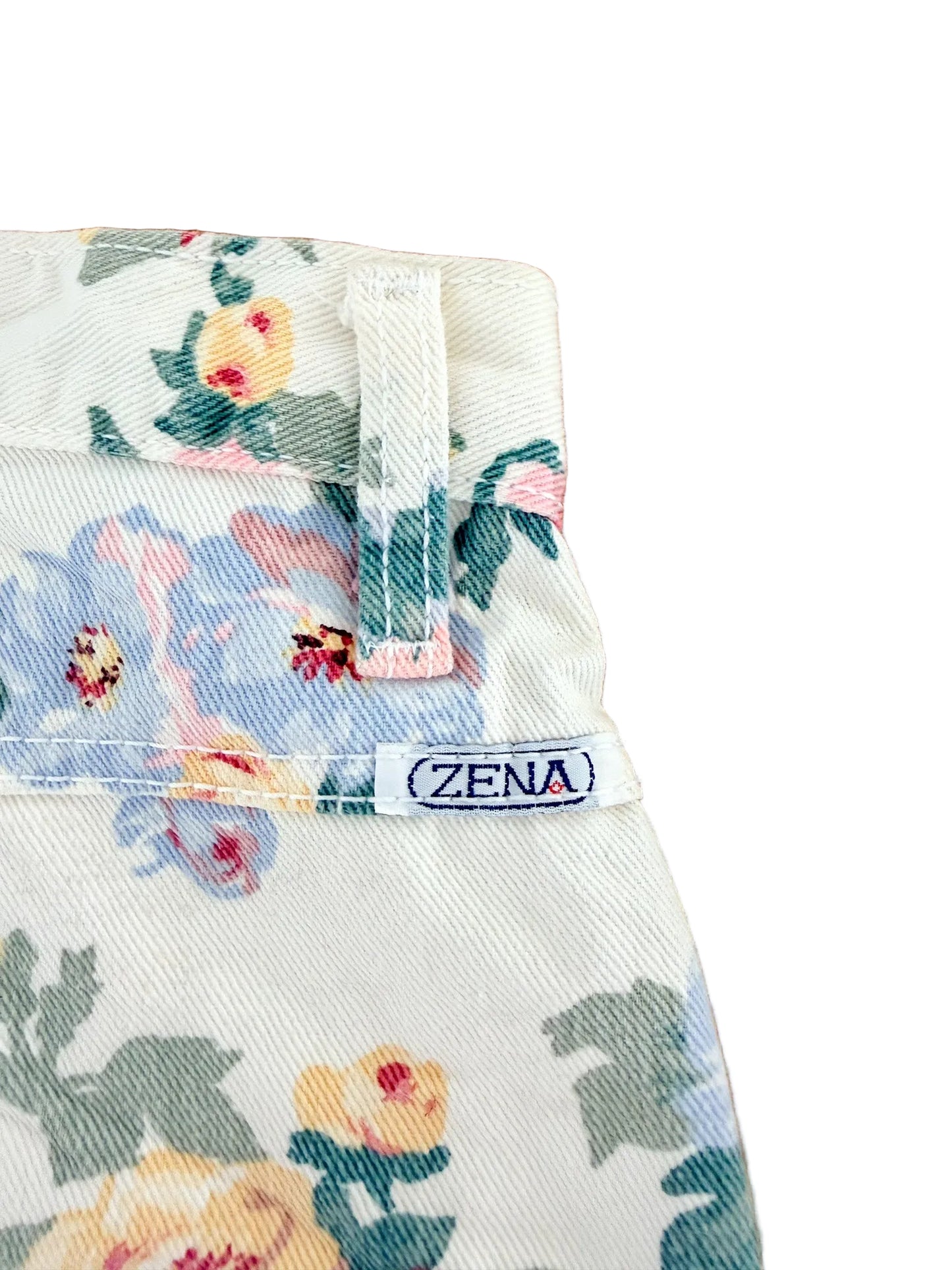 Vintage Zena Floral Denim Shorts White Rose Print High Waist 90s Y2K Womens XL