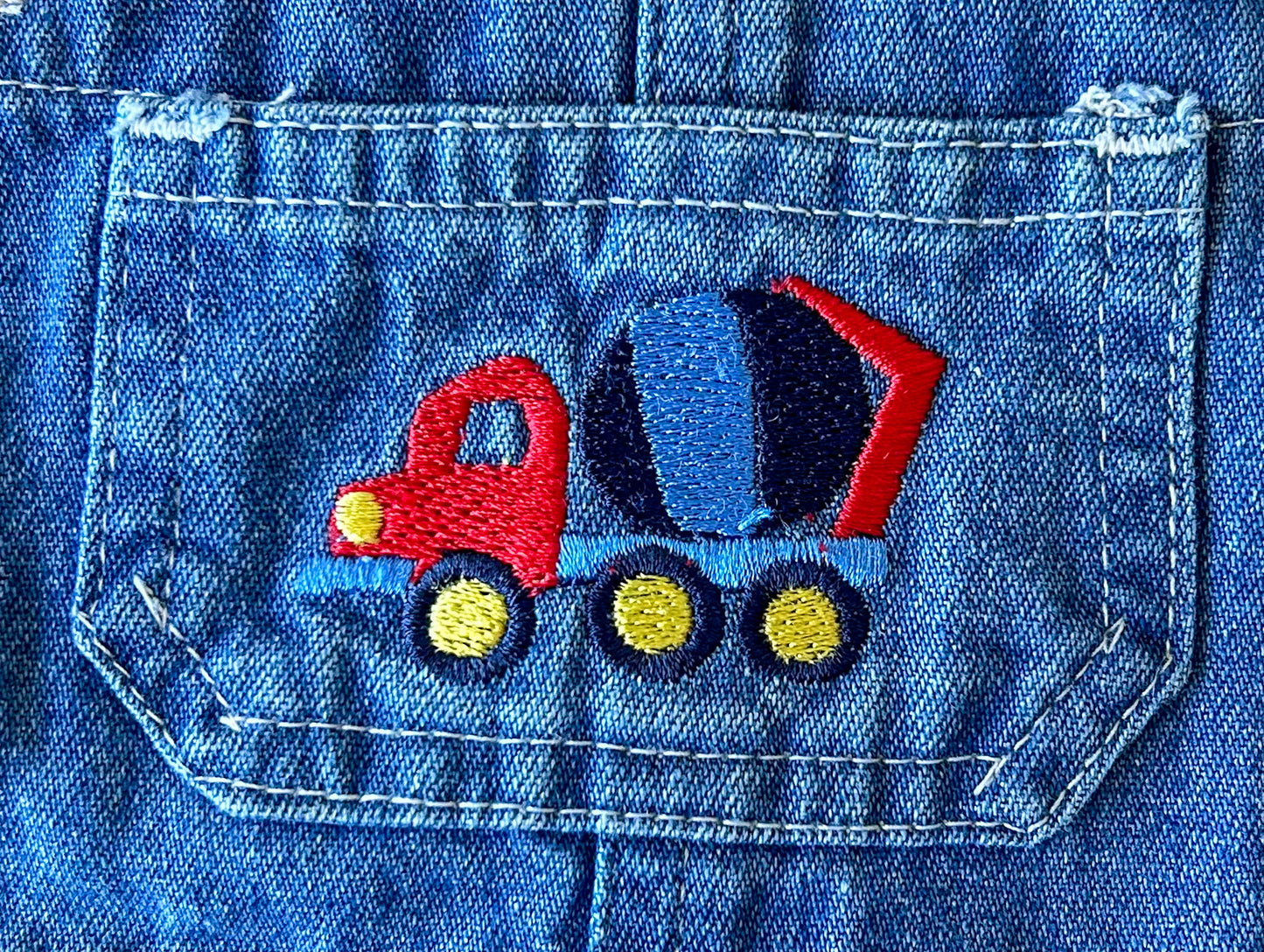 Vintage Kids Embroidered Truck Denim Overalls 9 Months