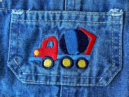 Vintage Kids Embroidered Truck Denim Overalls 9 Months