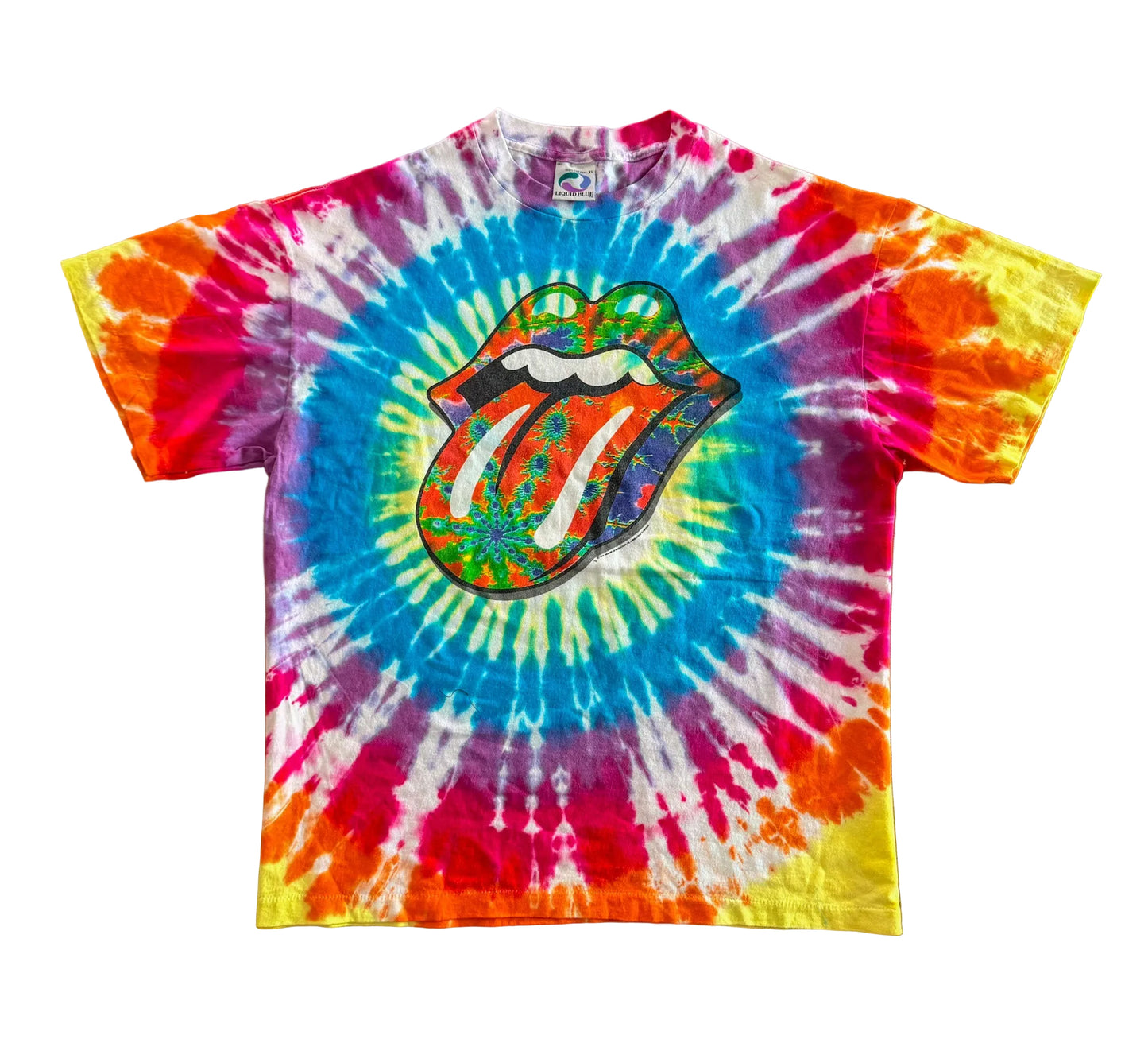 Vintage 90s Rolling Stones Tie Dye Liquid Blue USA Psychedelic Made in USA Single Stitch Band T-Shirt, Size-XL