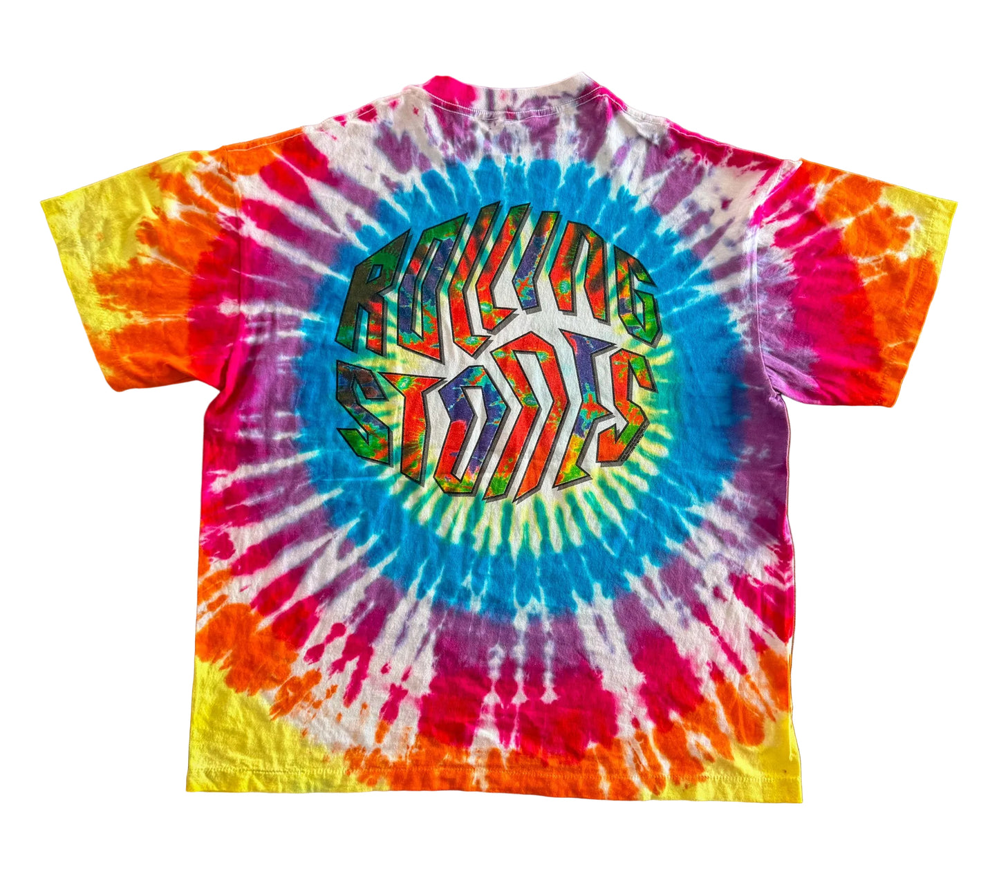 Vintage 90s Rolling Stones Tie Dye Liquid Blue USA Psychedelic Made in USA Single Stitch Band T-Shirt, Size-XL