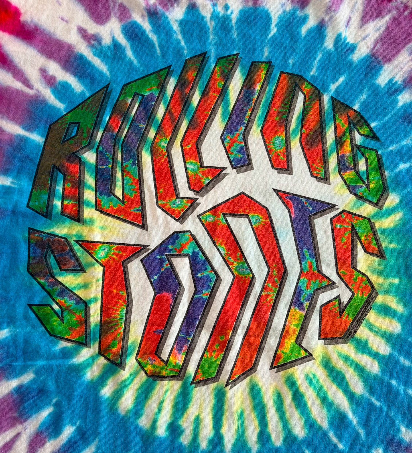 Vintage 90s Rolling Stones Tie Dye Liquid Blue USA Psychedelic Made in USA Single Stitch Band T-Shirt, Size-XL