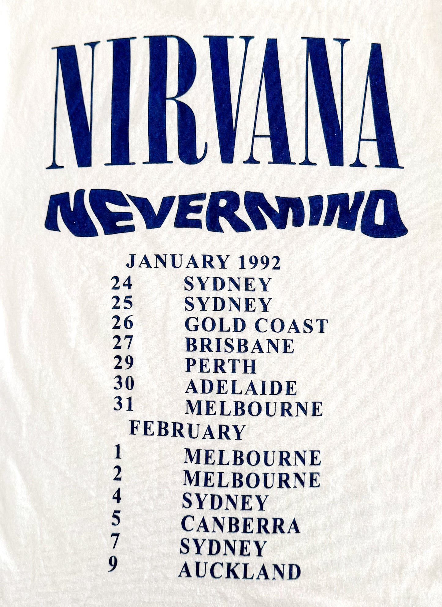 Vintage  Nirvana Nevermind Australia and New Zealand Single Stitch Made USA Tour T-Shirt, Size-Medium