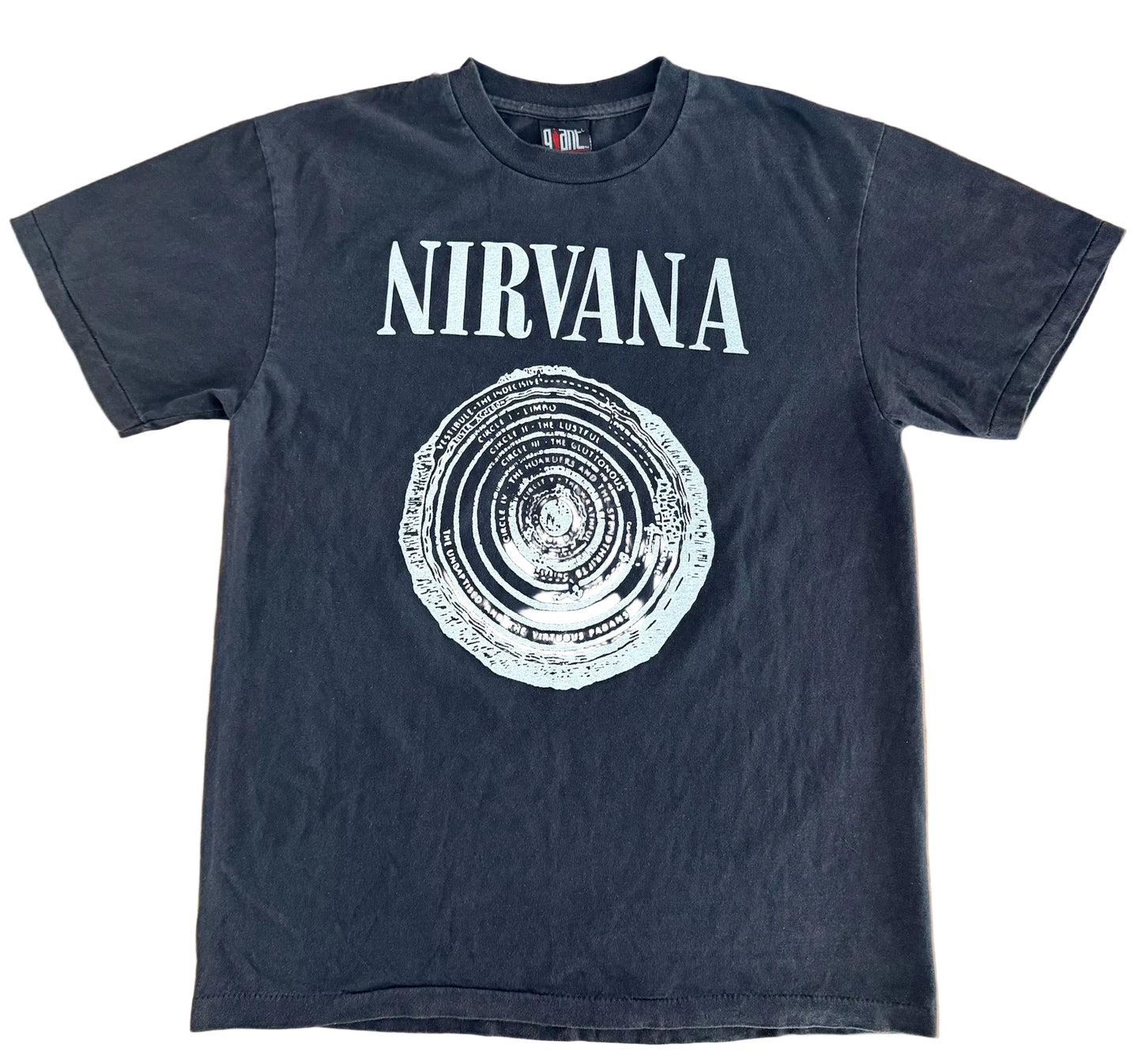 Vintage Nirvana Sub Pop Spiral Graphic Giant Label T-Shirt Made in USA, Size-X-Large