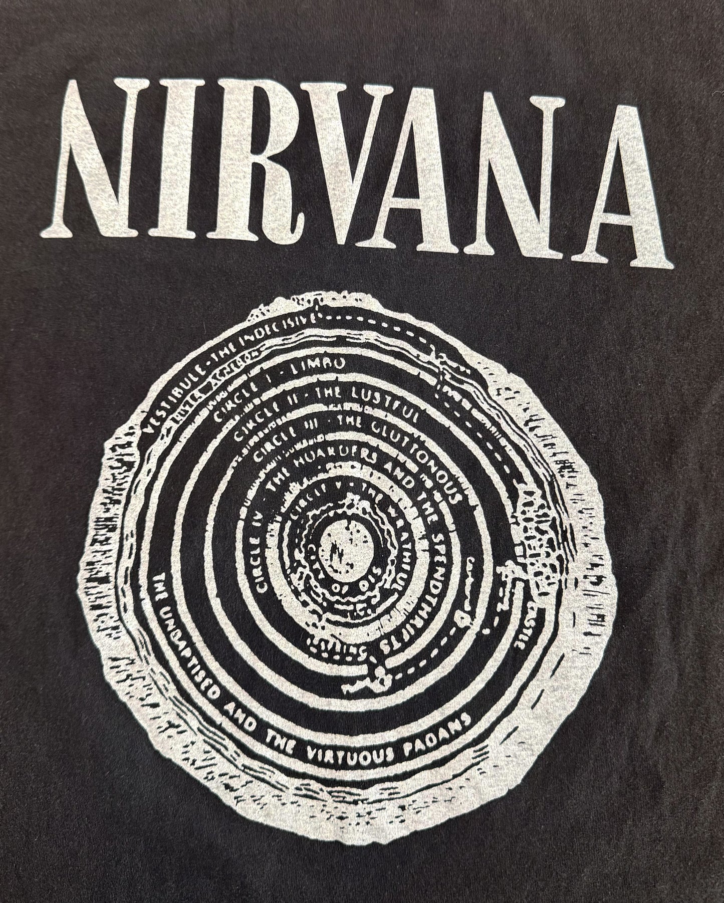 Vintage Nirvana Sub Pop Spiral Graphic Giant Label T-Shirt Made in USA, Size-X-Large