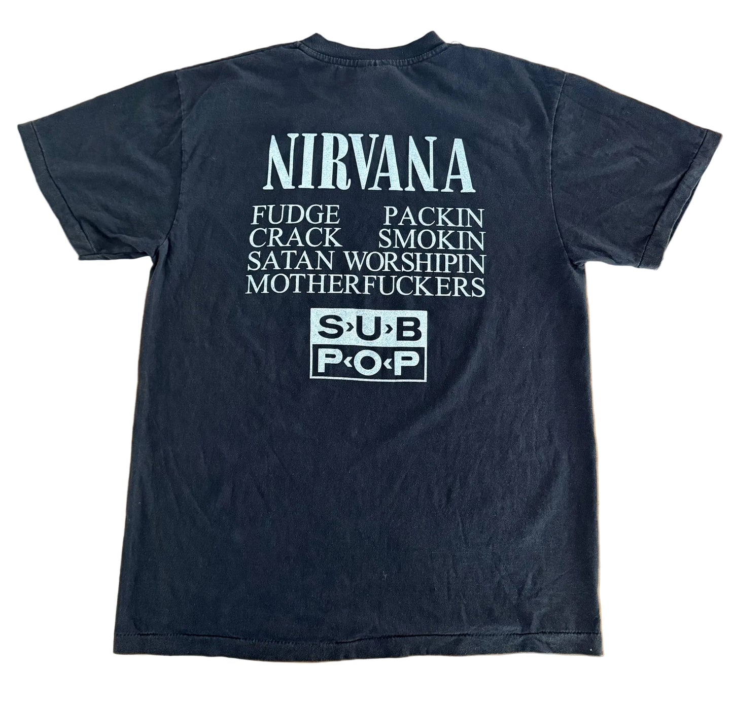 Vintage Nirvana Sub Pop Spiral Graphic Giant Label T-Shirt Made in USA, Size-X-Large
