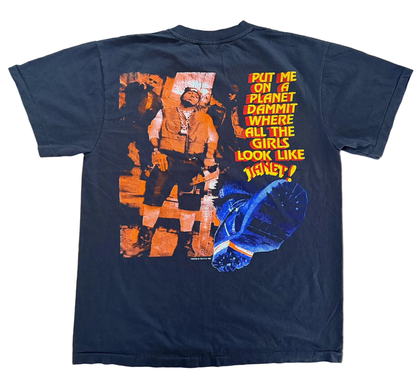 Janet Jackson Single Stitch Made In USA Pop R&B Black Cotton T-Shirt, XL