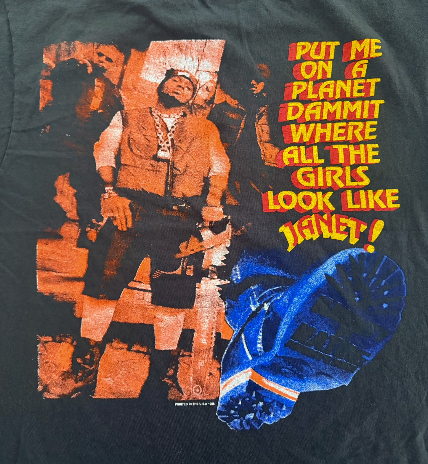 Janet Jackson Single Stitch Made In USA Pop R&B Black Cotton T-Shirt, XL